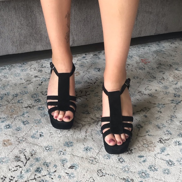 Kate & Mel Black Suede Platform Heels Womens Sz 9 - Picture 2 of 9